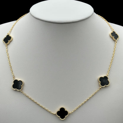 Colier Trifoi Auriu cu Negru Placat cu Aur 18K