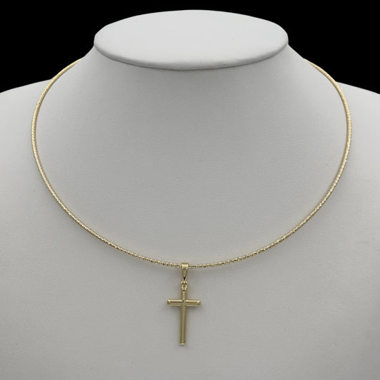 Colier Choker Cross Clear Placat cu Aur 18K