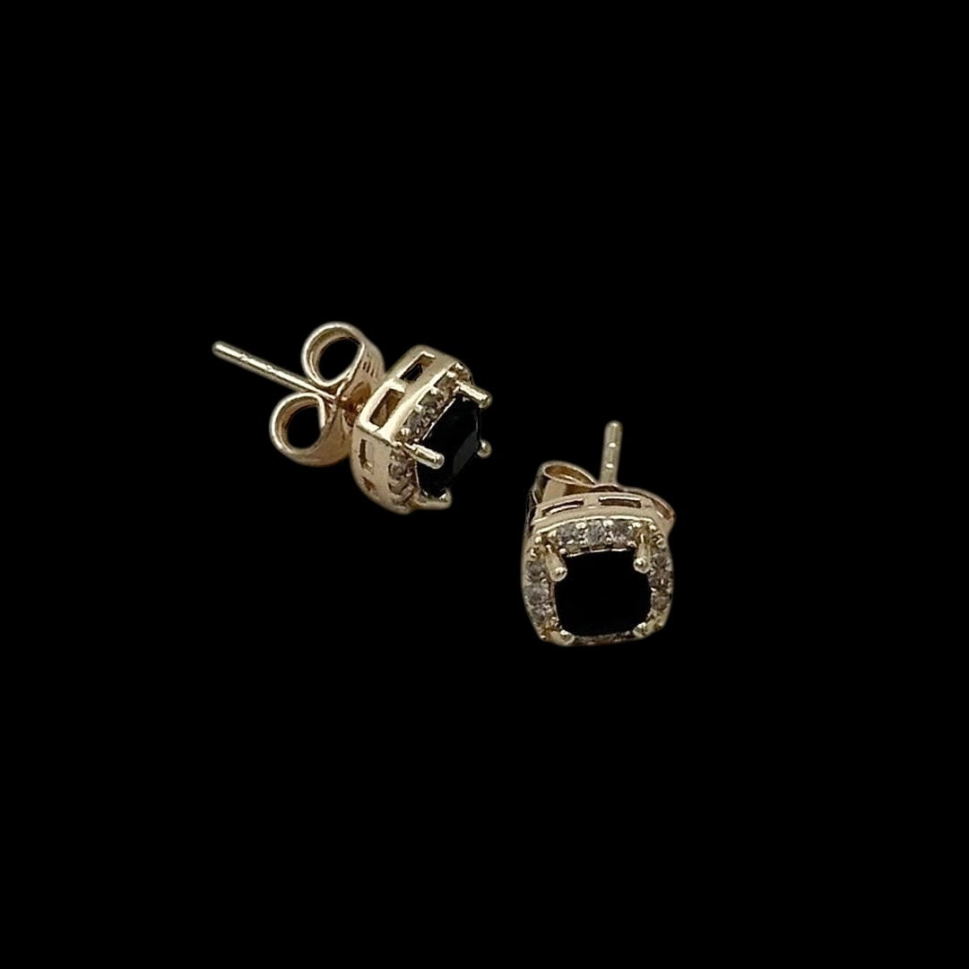 Cercei Mini Diamond Black Placați cu Aur 18K