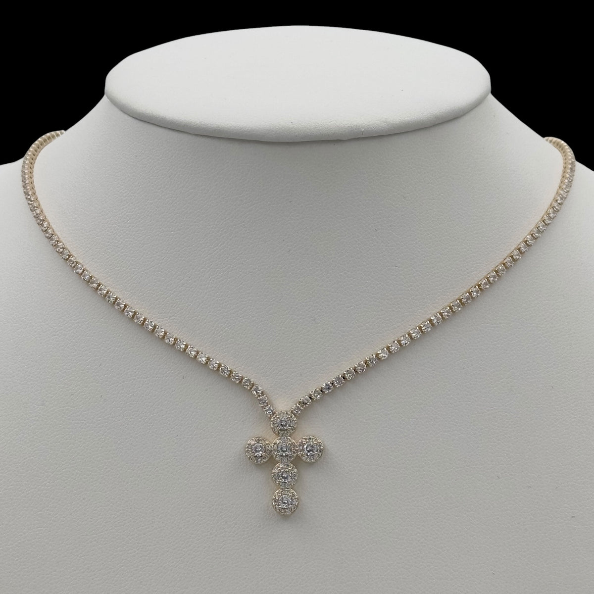 Colier Tennis Cross Placat cu Aur 18K