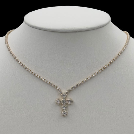 Colier Tennis Cross Placat cu Aur 18K