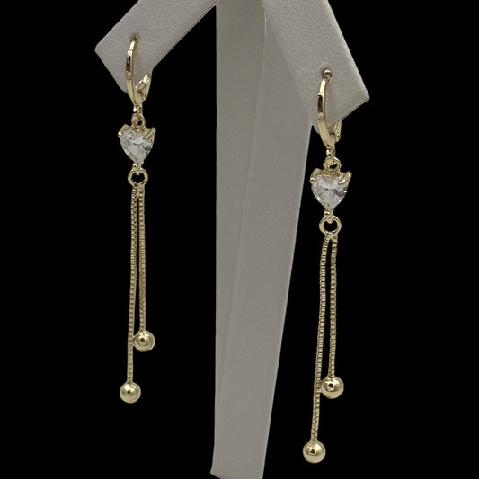 Cercei Heart Long Placați cu Aur 18K