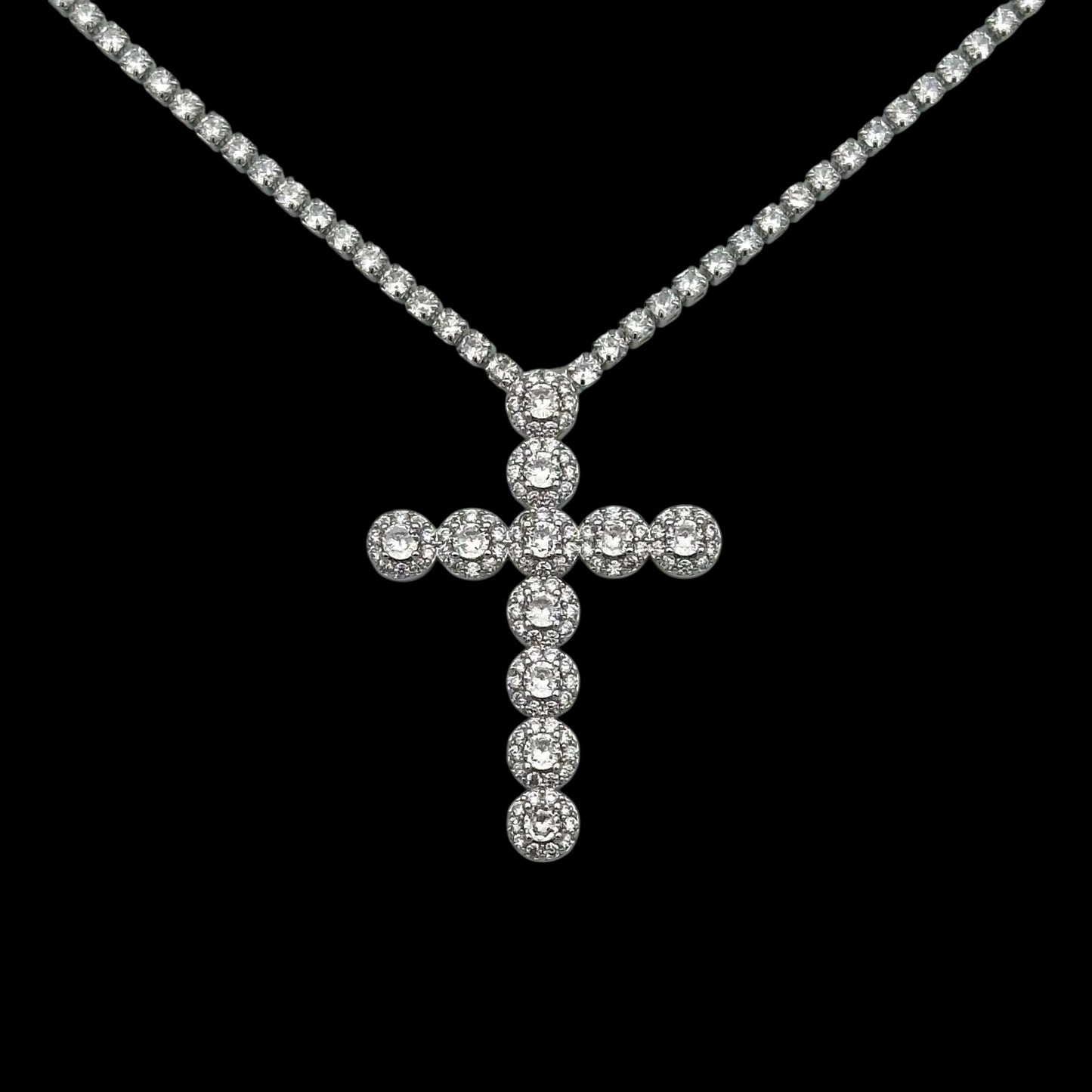 Colier Tennis Angely Cross Placat cu Aur Alb