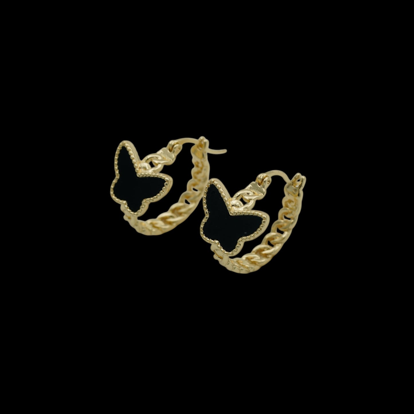 Cercei Butterfly Black Placati cu Aur 18K