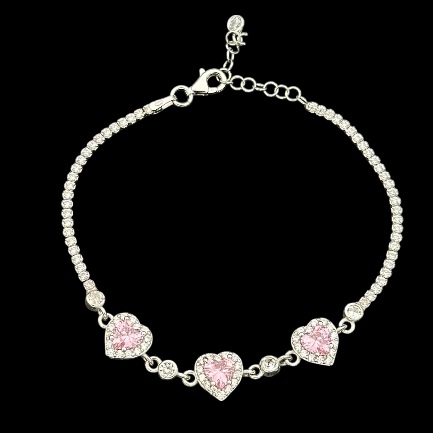 Bratara Tennis Triple Love Pink Argint