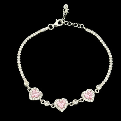 Bratara Tennis Triple Love Pink Argint