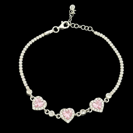 Bratara Tennis Triple Love Pink Argint