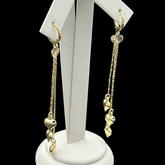 Cercei Triple Heart Placați cu Aur 18K