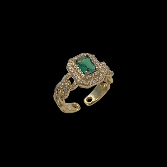 Inel reglabil Majestic Green Placat cu Aur 18K