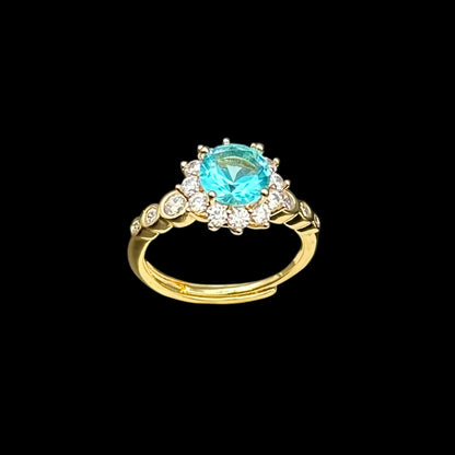 Inel reglabil Flower Blue Placat cu Aur 18K