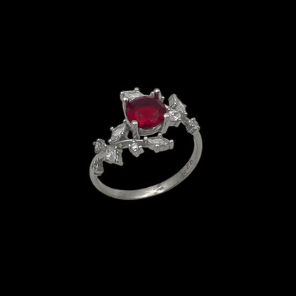 Inel Leaf Red Argint