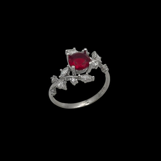 Inel Leaf Red Argint