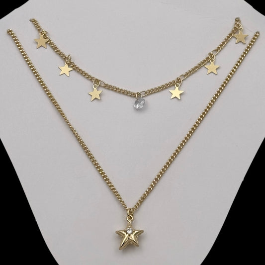 Colier Duo Stars Placat cu Aur 18K