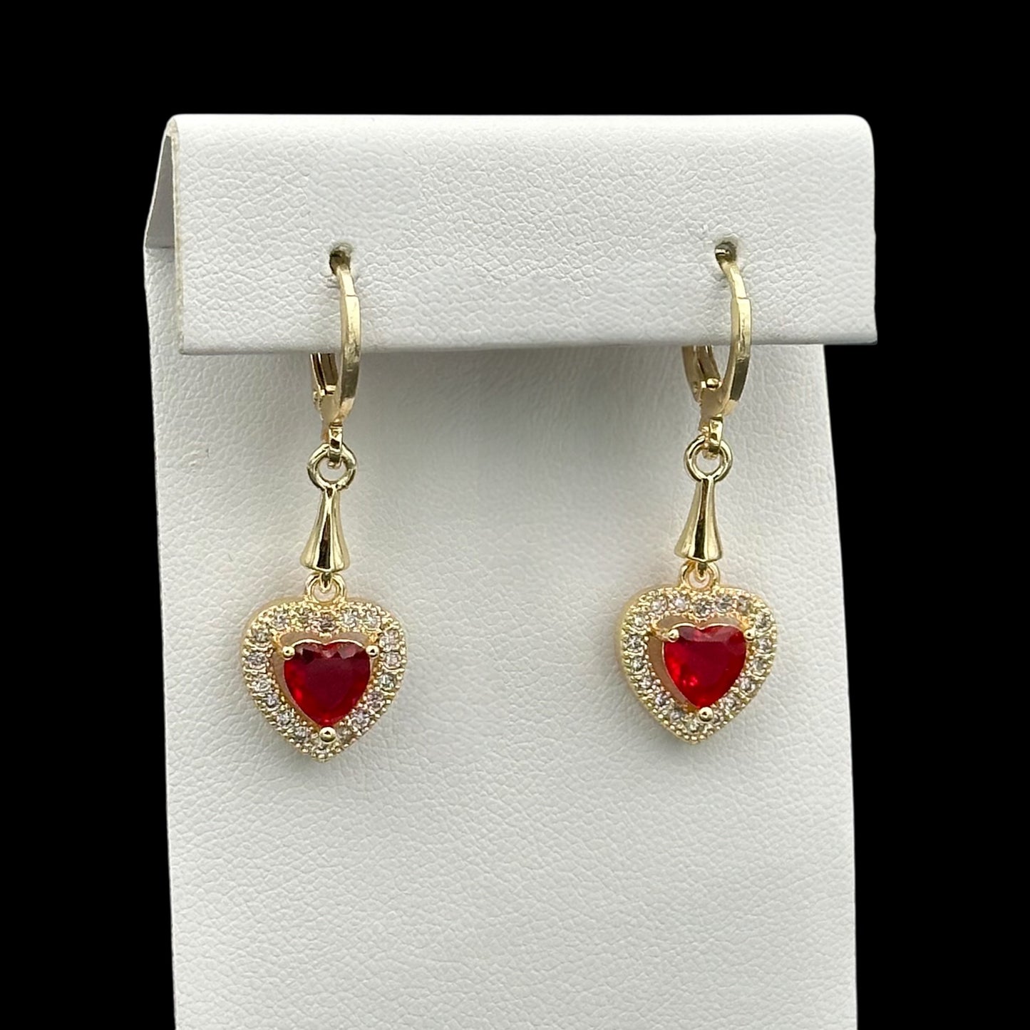 Cercei Heart Red Placați cu Aur 18K