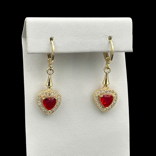 Cercei Heart Red Placați cu Aur 18K