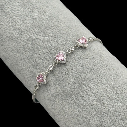 Bratara Tennis Triple Love Pink Argint