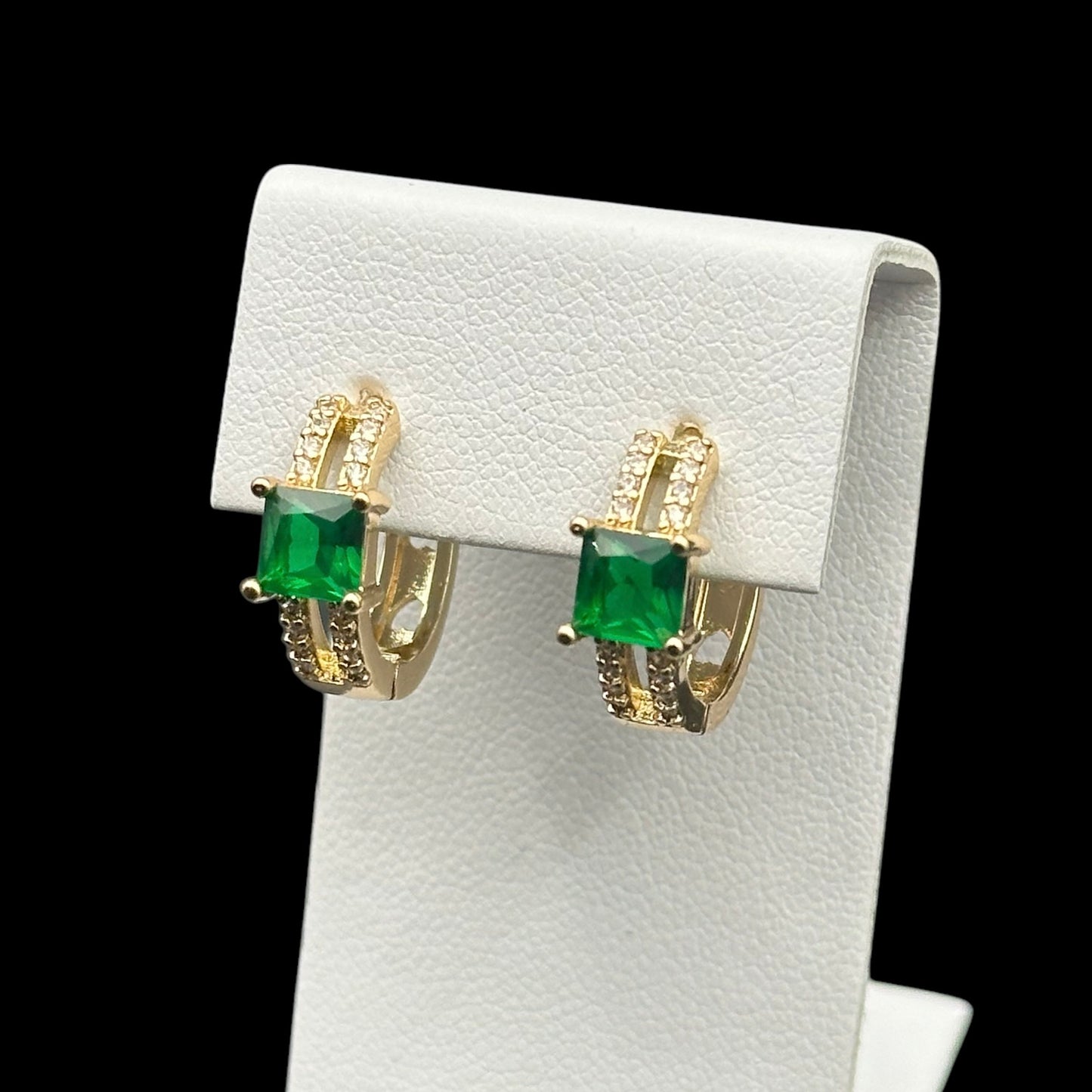 Cercei Green Diamond Placați cu Aur 18K