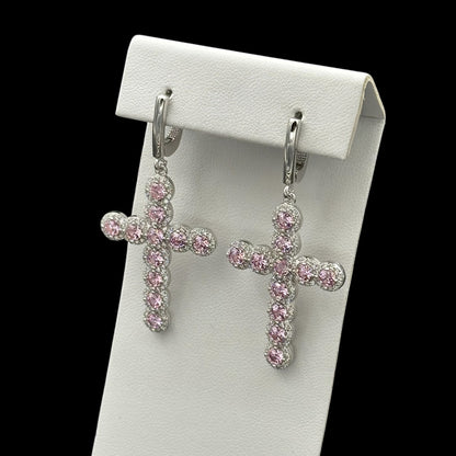 Cercei Cross Angely Pink Argint