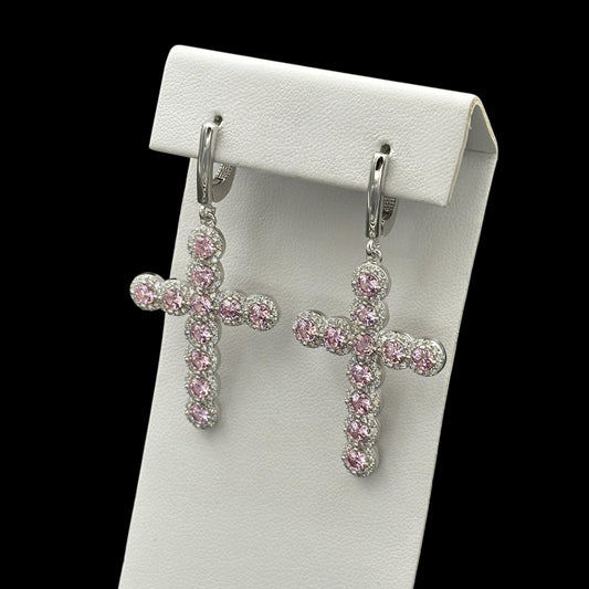 Cercei Cross Angely Pink Argint