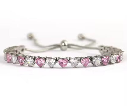 Brățară reglabilă Tennis Heart Pink INOX