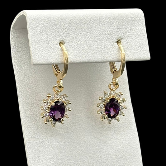 Cercei Purple Flower Placați cu Aur 18K