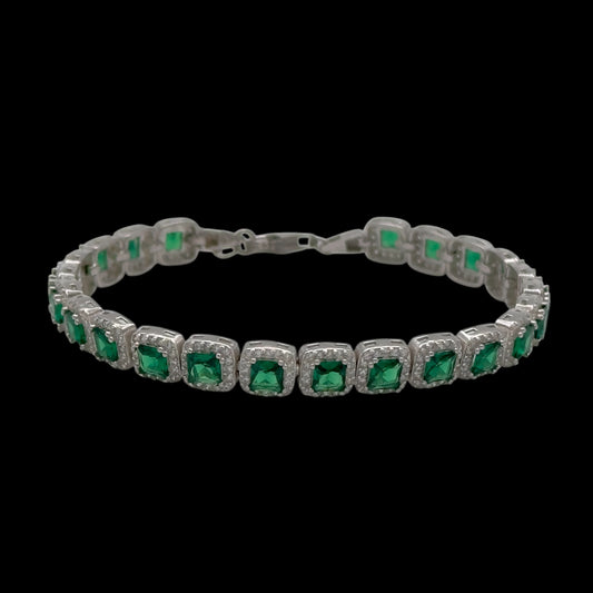 Bratara Tennis Diamond Green Argint