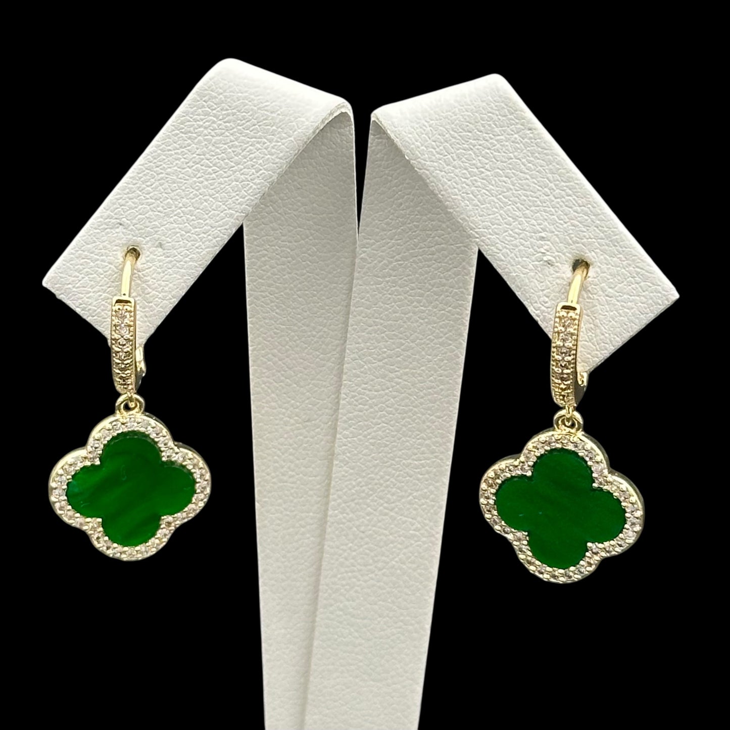 Cercei Trifoi Auriu cu Verde Placați cu Aur 18K