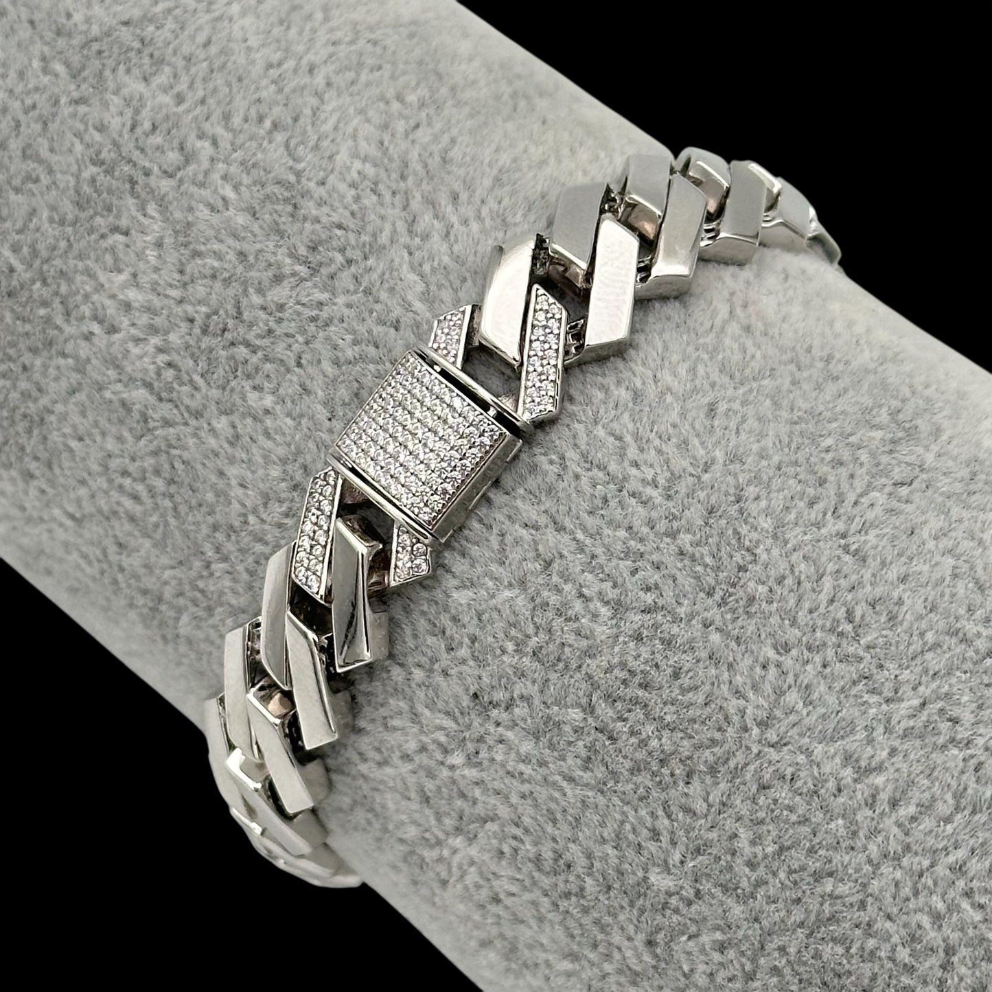 Bratara Cuban Clear 12mm Argint