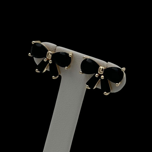 Cercei Mini Bow Black Placați cu Aur 18K