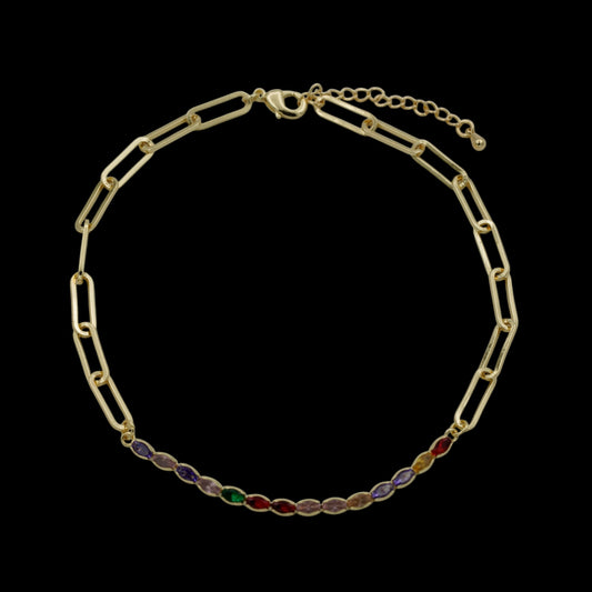 Bratara de picior Rainbow Link Placata cu Aur 18K