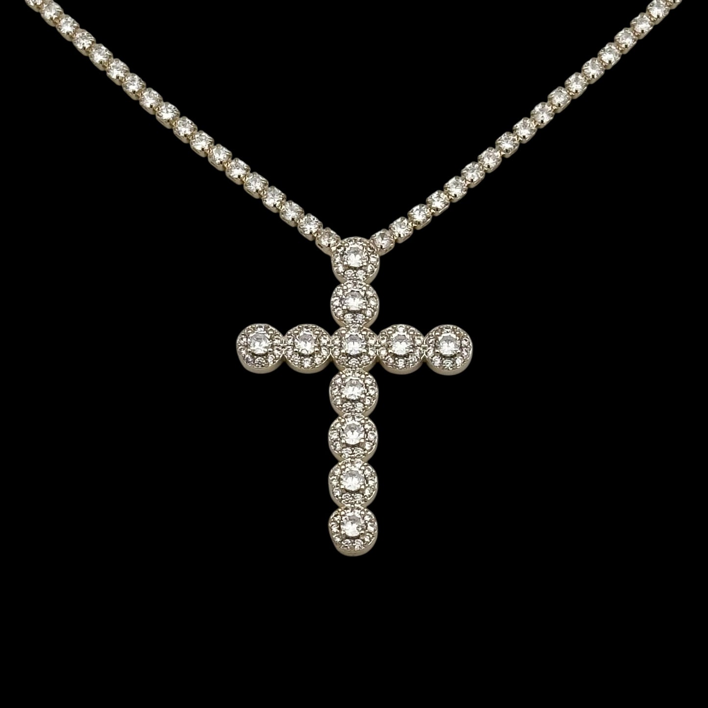 Colier Tennis Angely Cross Placat cu Aur 18K