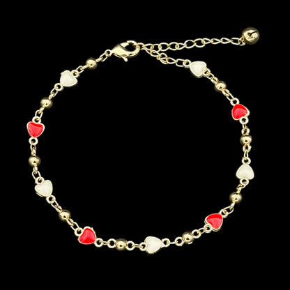 Brățară de picior Hearts Red Placată cu Aur 18K