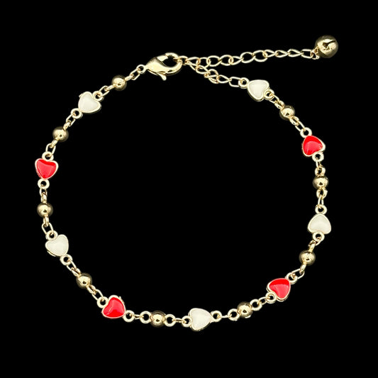 Brățară de picior Hearts Red Placată cu Aur 18K