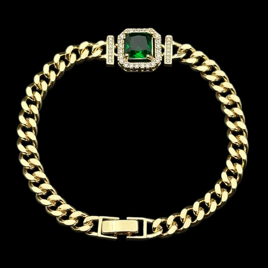 Brățară Tennis Diamond Green Placată cu Aur 18K