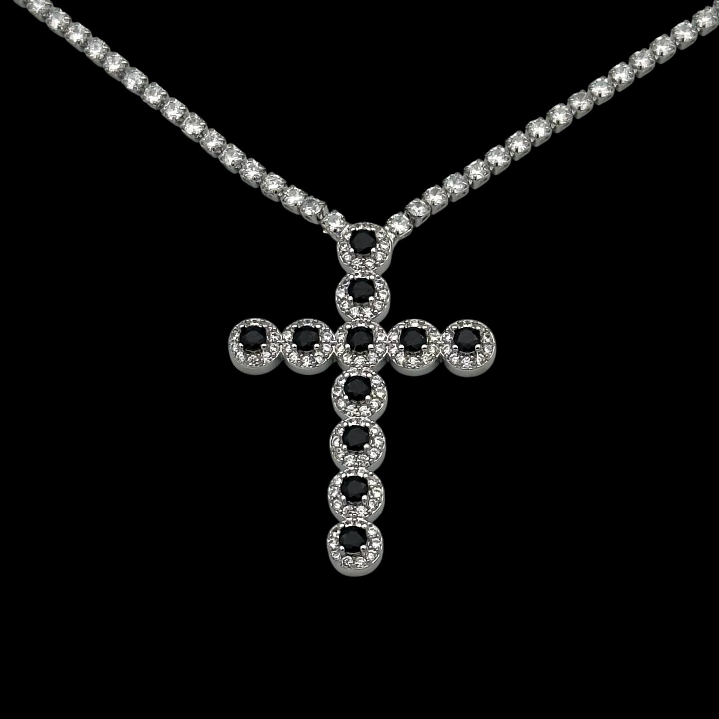 Colier Tennis Angely Cross Black Placat cu Aur Alb