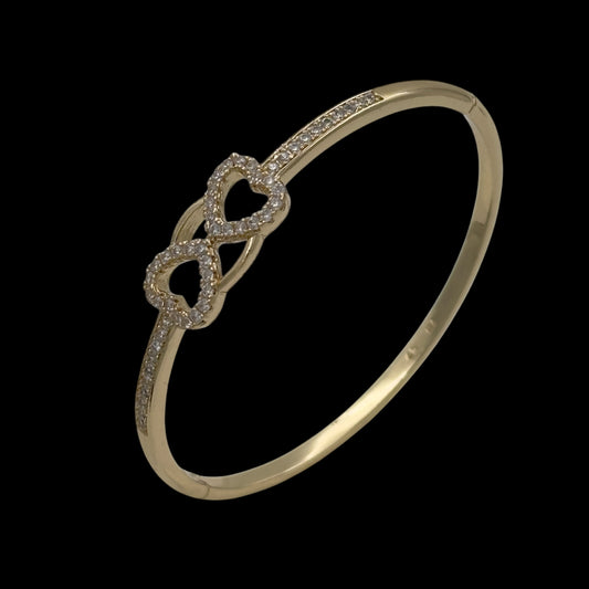Bratara Fixa Twin Hearts Placata cu Aur 18K