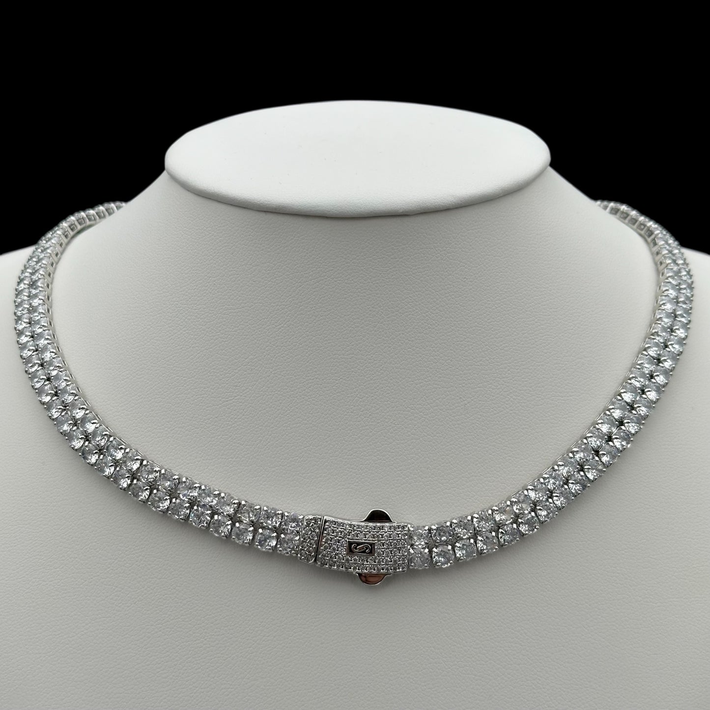 Colier Tennis Double Miami Placat cu Aur Alb