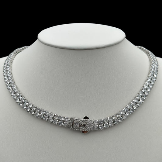 Colier Tennis Double Miami Placat cu Aur Alb