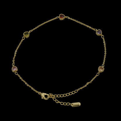 Bratara de picior Multicolor Hearts Placata cu Aur 18K