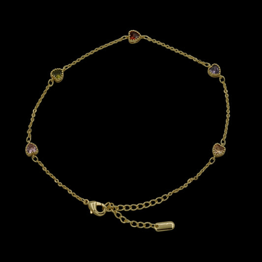Bratara de picior Multicolor Hearts Placata cu Aur 18K