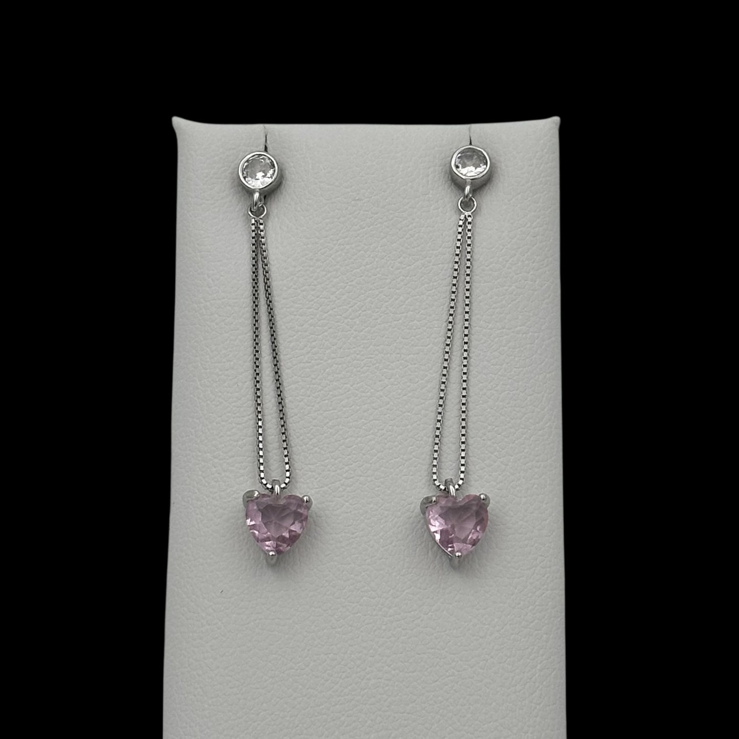 Cercei Heart Drop Pink Argint