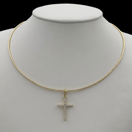 Colier Choker Cross Placat cu Aur 18K