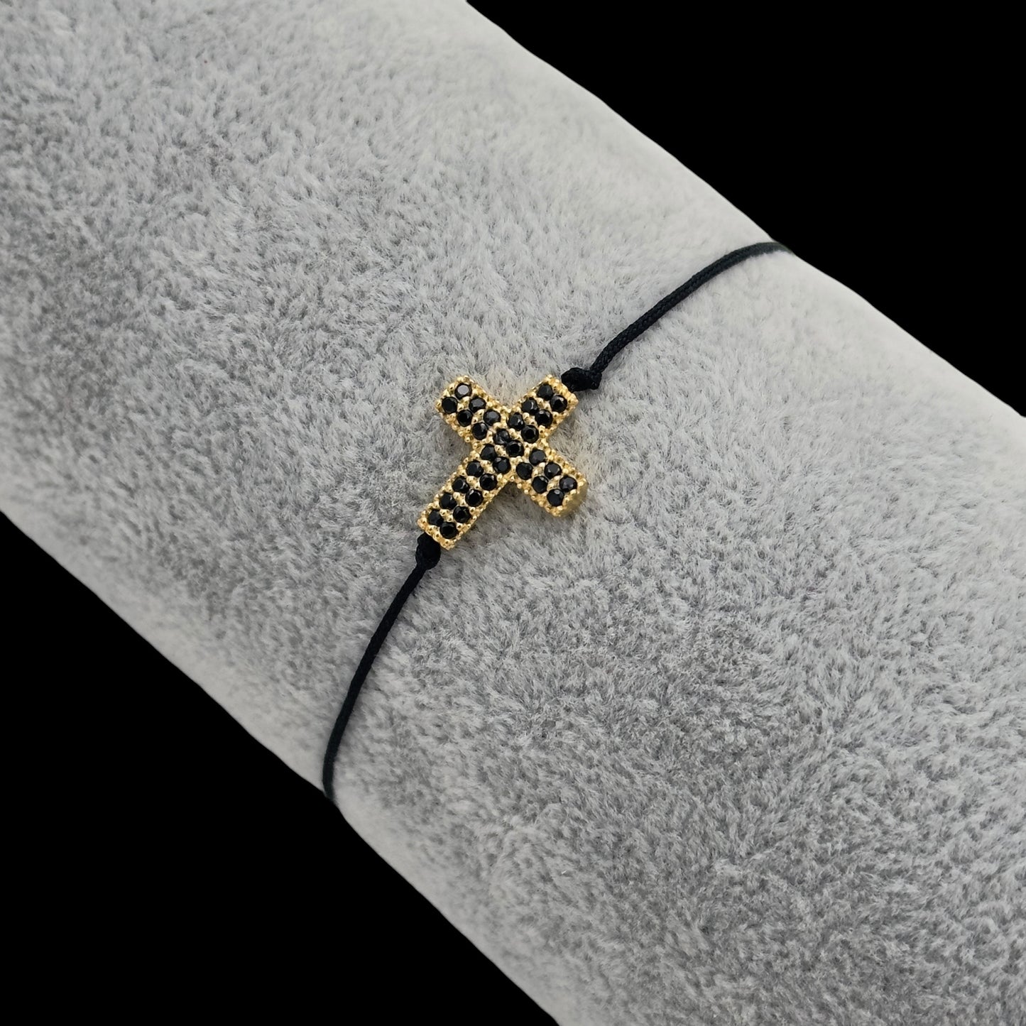 Bratara reglabila Cross Black Argint Placata cu Aur 14K