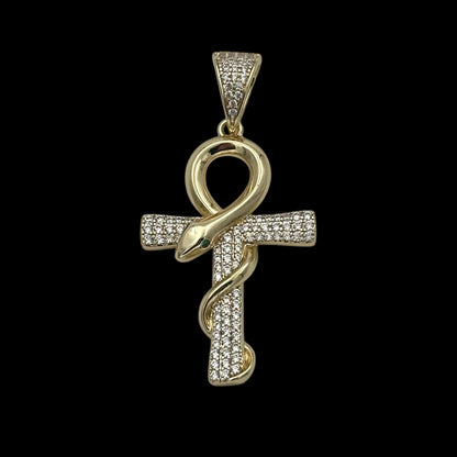 Pandantiv Serpent Cross Placat cu Aur 18K