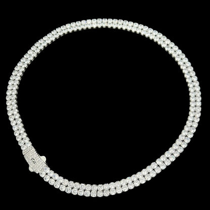 Colier Tennis Double Miami Placat cu Aur Alb