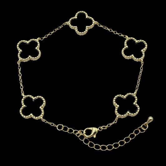 Brățară Trifoi Auriu cu Negru Placată cu Aur 18K