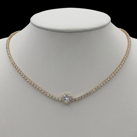 Colier Tennis Heart Placat cu Aur 18K