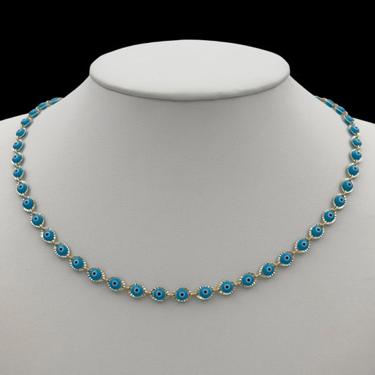 Colier Evil Eye Blue Placat cu Aur 18K