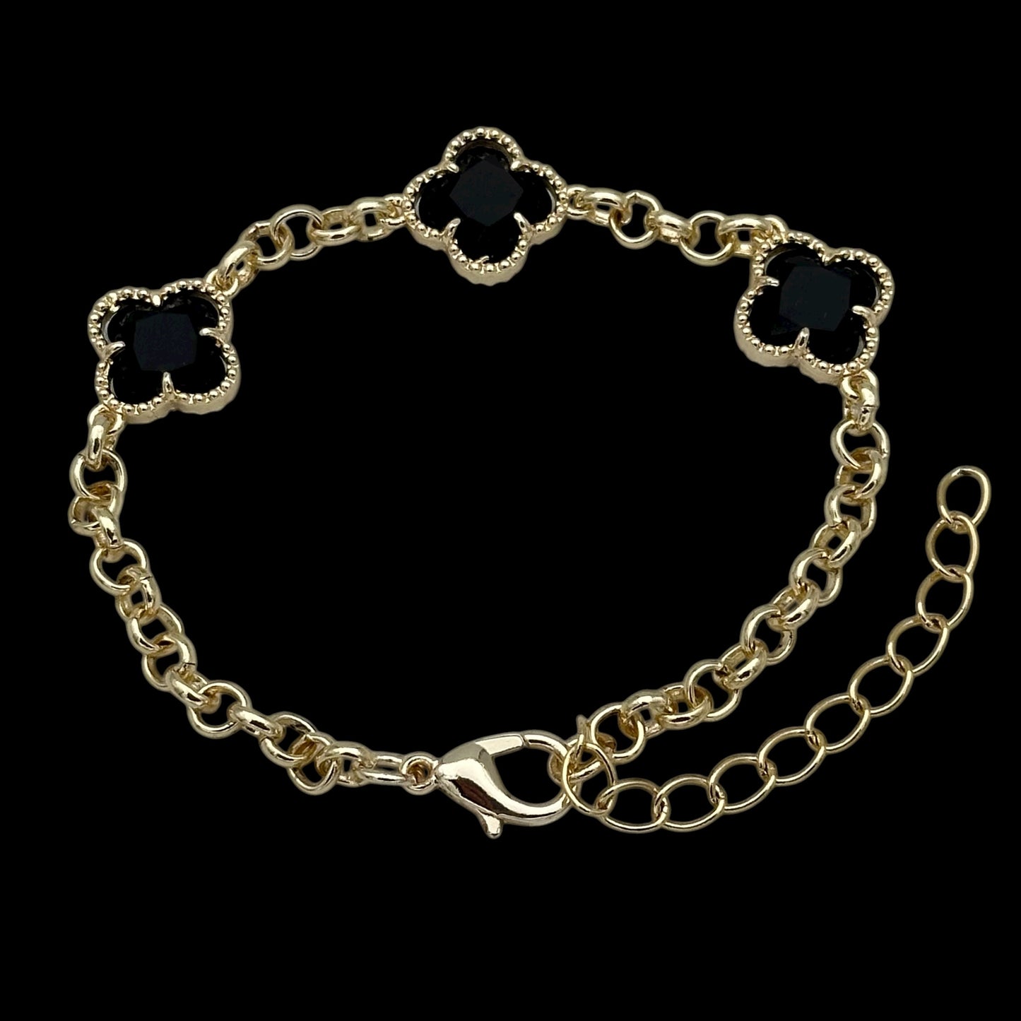 Brățară Trifoi Auriu cu Negru Placată cu Aur 18K