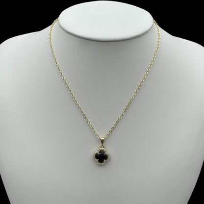 Lantisor Trifoi Auriu cu Negru Placat cu Aur 18K